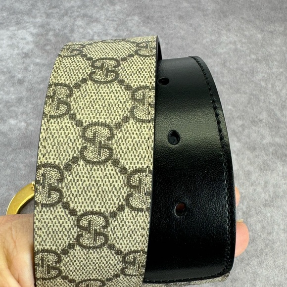 Authentic Gucci Monogram Canvas GG Marmont 400593 Khaki Belt 65/26 - Picture 8 of 11